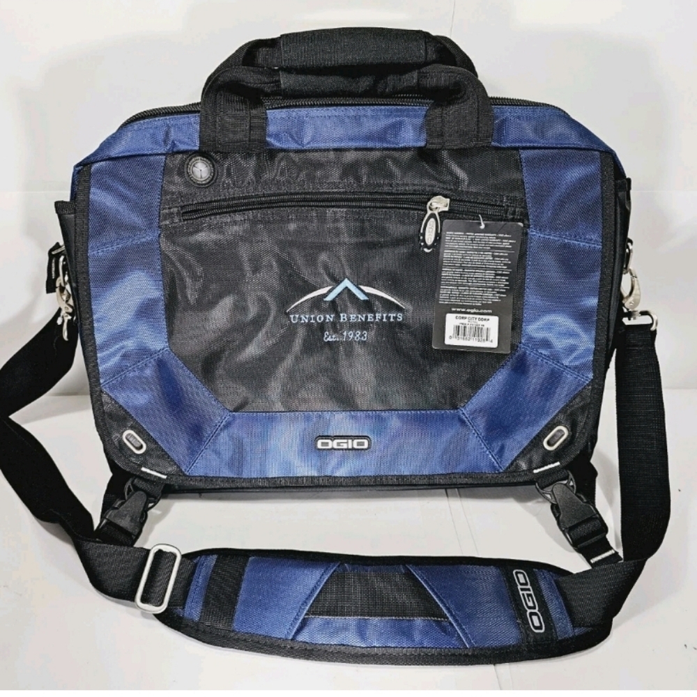 NWT OGIO City Corp Laptop Messenger Bag Black Blue Union Benefits